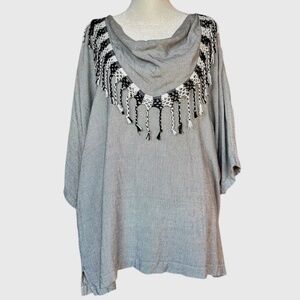 John Mark Black and‎ White Fringe Blouse Top Sz XL